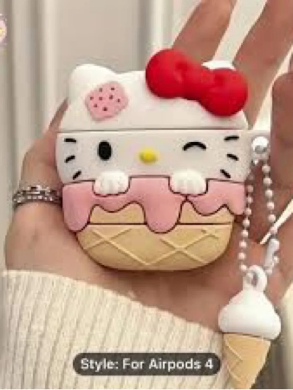 Hello Kitty Ice Cream Silicone AirPods 4  Case - Pink & White